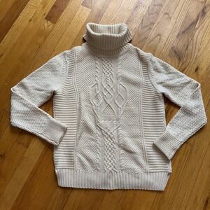 Skull Cashmere Wool Sweater S Ivory Turtleneck‎ Cable Knit Chunky Pullover Soft